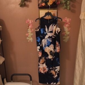 Jax Navy and Floral Print Midi Dress